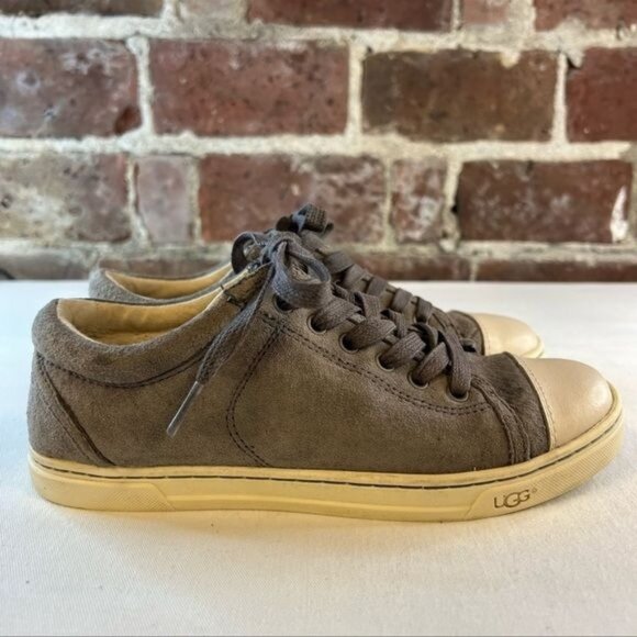 UGG Taya Gray Suede Sherpa Lined Sneakers 1010638 Sz 6 - Picture 1 of 10